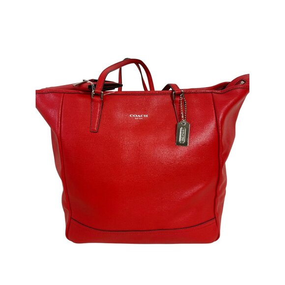 Coach Red Shoulder Tote Bag Top Zip Big Saffiano Leather + Red Wallet Set 23821 - Picture 9 of 15